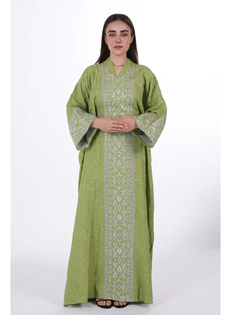 Embroidered Linen Jalabiya dress with unvisible belt